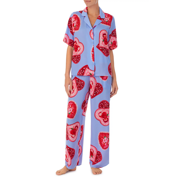 Shady Lady Women's Short Sleeve Notch Top and Boxer Pajama Set