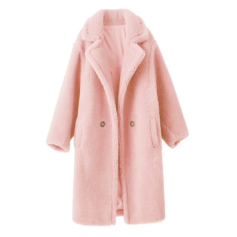 Long pink 2025 teddy coat